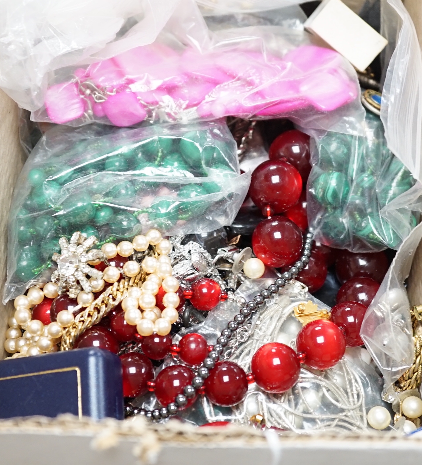 A quantity of assorted costume jewellery and wrist watches including a gentleman's steel and gold plated Rotary.